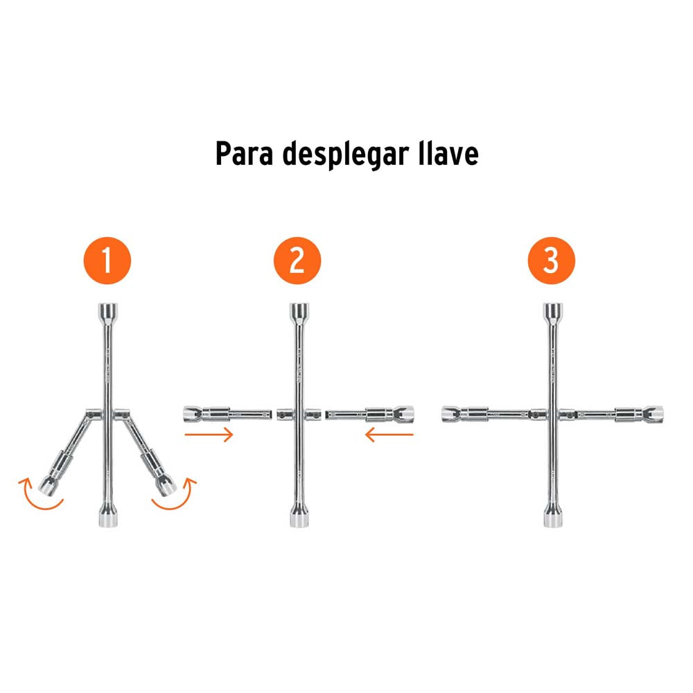 LLAVE CRUZ P/AUTO 14" PLEGABLE (TAM. BOCAS 17MM.-3/4"-13/16"-7/8") LLCR-14X 15484 TRUPER
