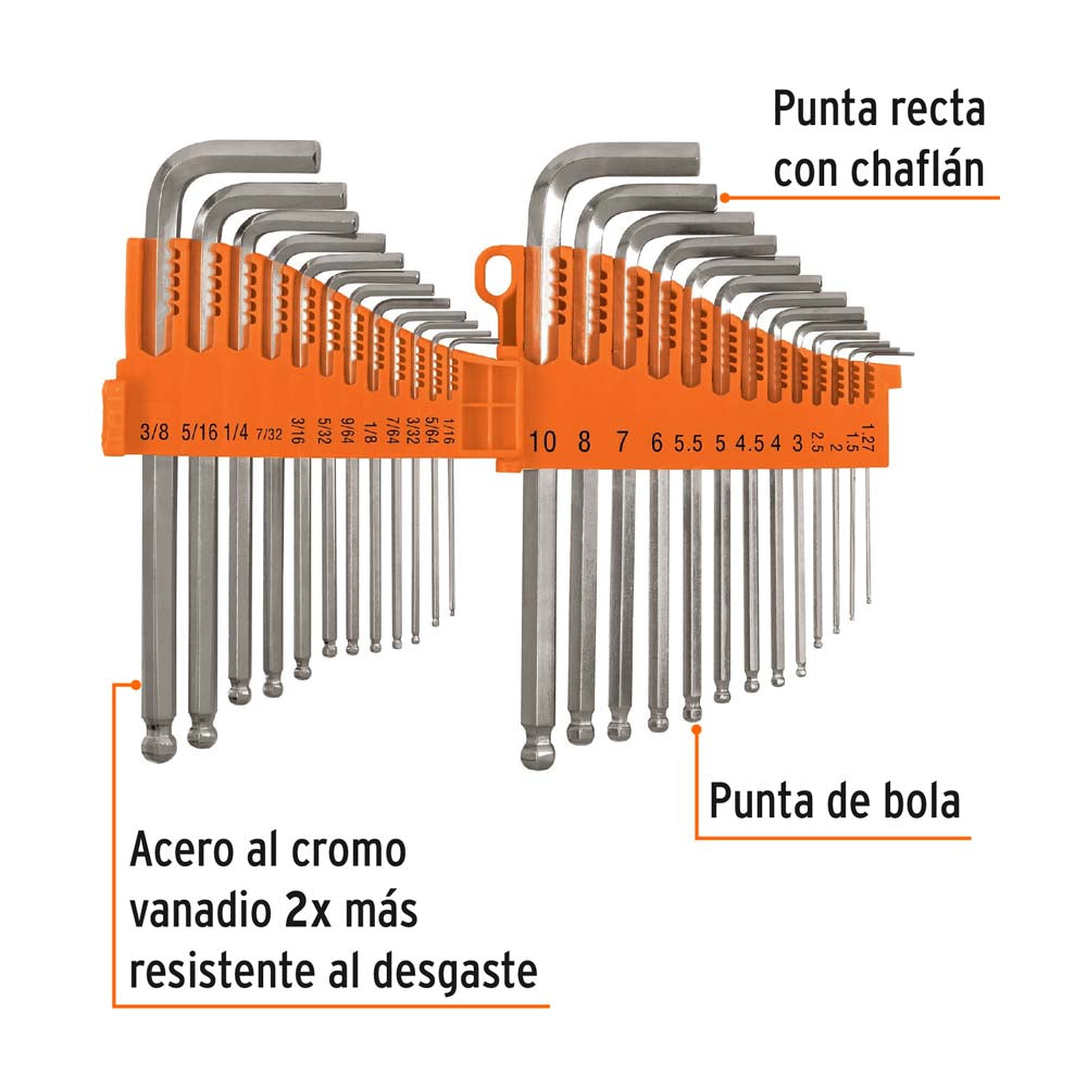 JUEGO DE 25 LLAVES ALLEN STANDARD Y MILIMETRICAS C/ESTUCHE MCA TRUPER