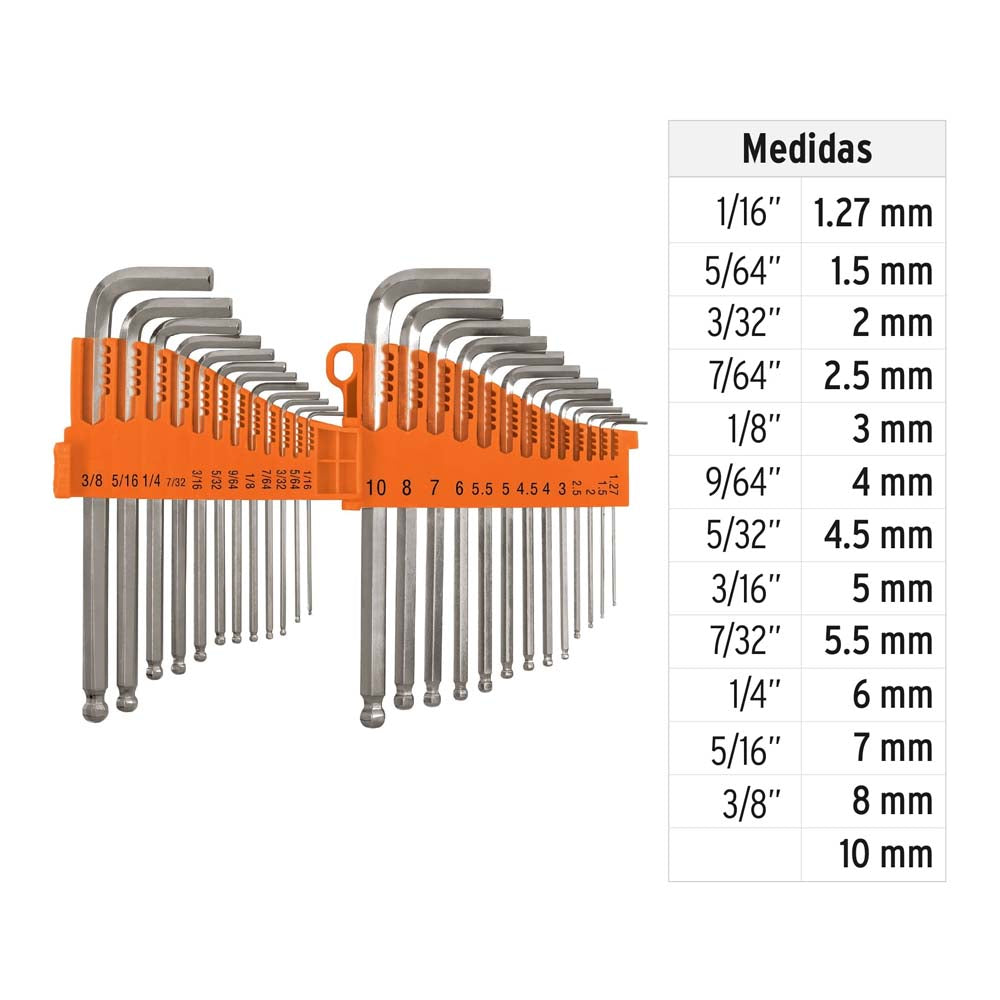JUEGO DE 25 LLAVES ALLEN STANDARD Y MILIMETRICAS C/ESTUCHE MCA TRUPER