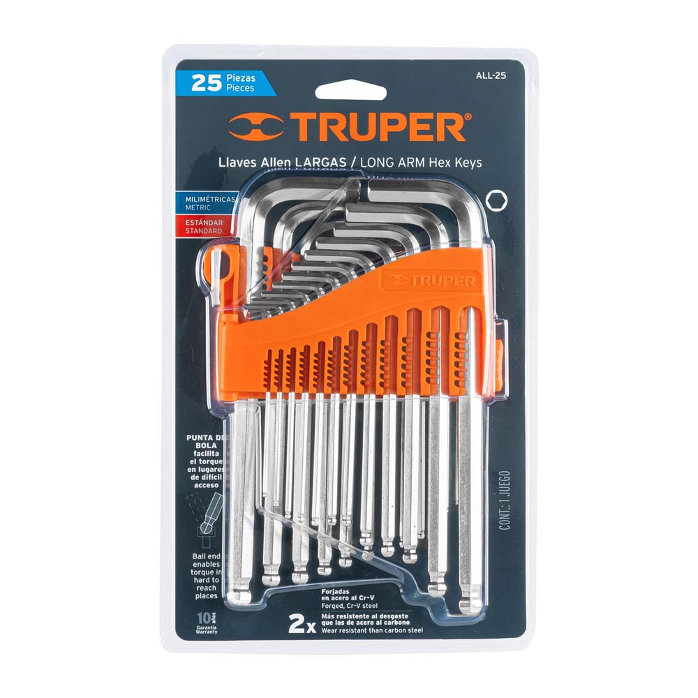 JUEGO DE 25 LLAVES ALLEN STANDARD Y MILIMETRICAS C/ESTUCHE MCA TRUPER