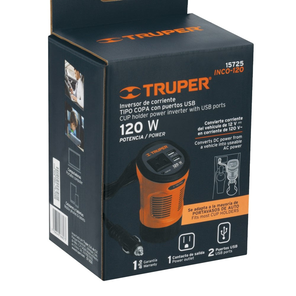INVERSOR DE CORRIENTE 120W. TIPO VASO 2 USB INCO-120 15725