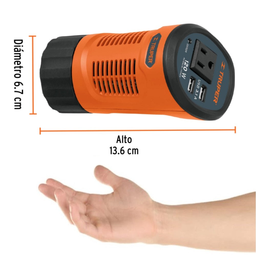 INVERSOR DE CORRIENTE 120W. TIPO VASO 2 USB INCO-120 15725