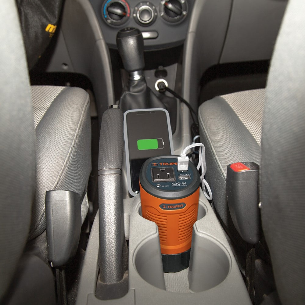 INVERSOR DE CORRIENTE 120W. TIPO VASO 2 USB INCO-120 15725