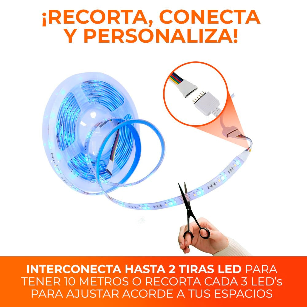 TIRA LED TECNOLITE 15W LUZ RGB Y BLANCA DE INTERIOR COMPATIBLE CON APP MÓVIL Y ASISTENTES DE VOZ