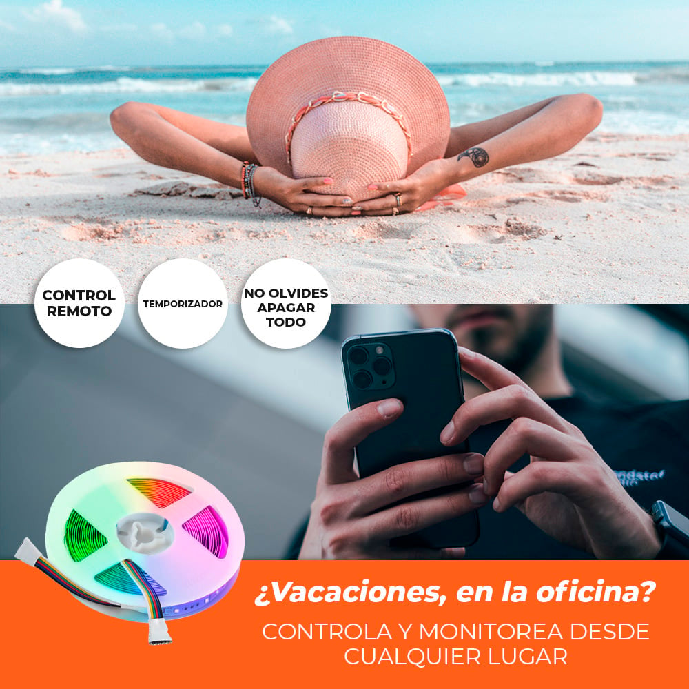 TIRA LED TECNOLITE 15W LUZ RGB Y BLANCA DE INTERIOR COMPATIBLE CON APP MÓVIL Y ASISTENTES DE VOZ