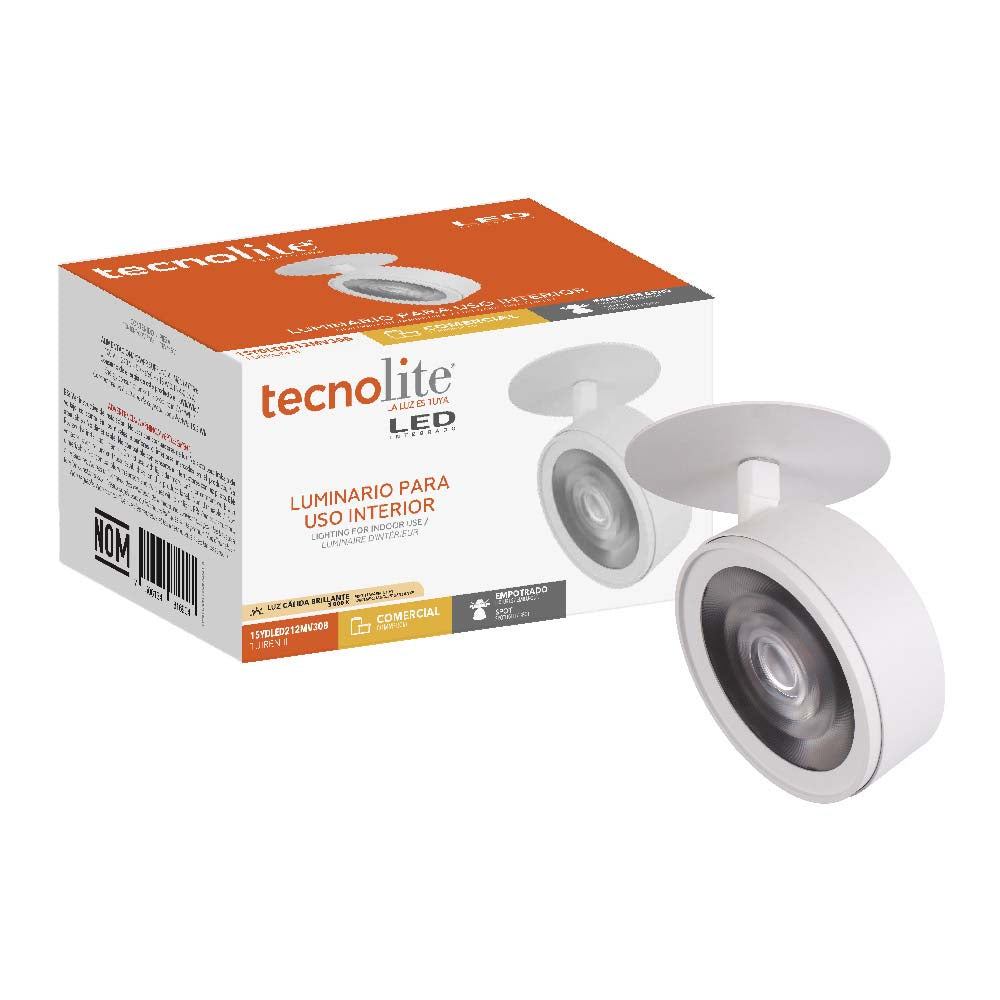 LAMPARA SPOT LED EMPOTRADO DIRIGIBLE 15W LUZ CALIDA BRILLANTE IRC90 NO ATENUABLE BCO