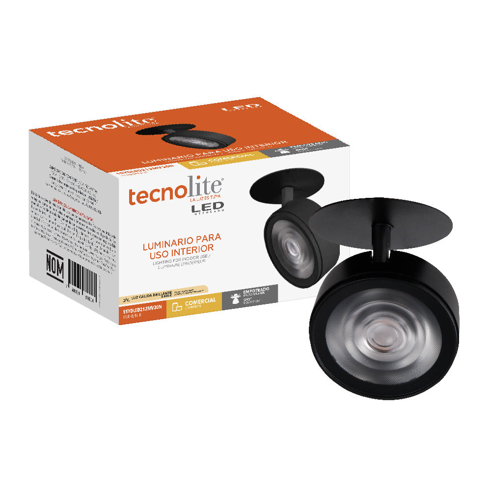 LAMPARA SPOT LED EMPOTRADO DIRIGIBLE 15W LUZ CALIDA BRILLANTE IRC90 NO ATENUABLE NGO