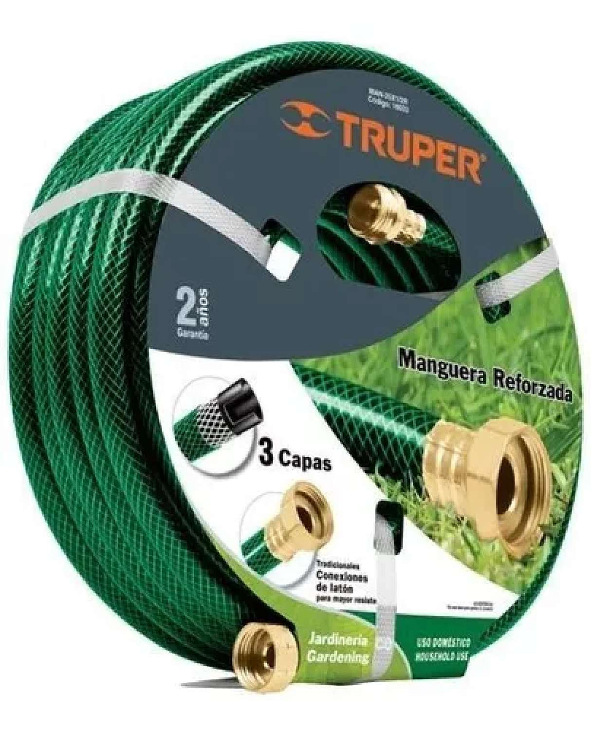 MANGUERA 1/2" REFORZADA 3 CAPAS CONEXIONES DE METAL 10 M MCA TRUPER