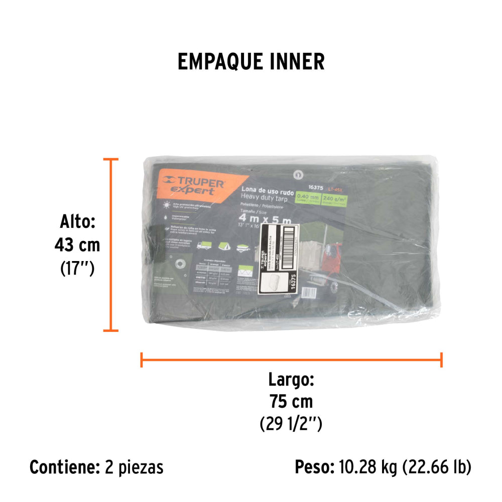LONA DE USO RUDO 4X5M COLOR VERDE OLIVO MCA TRUPPER