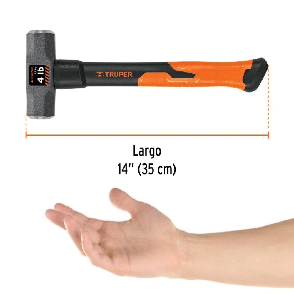 MARRO OCTAGONAL 4 LB.(1.8KG.) MANGO DE FIBRA DE VIDRIO 14" (35CMS.) MD-4F 16536 TRUPER *** OFRECER 1435GFV ***