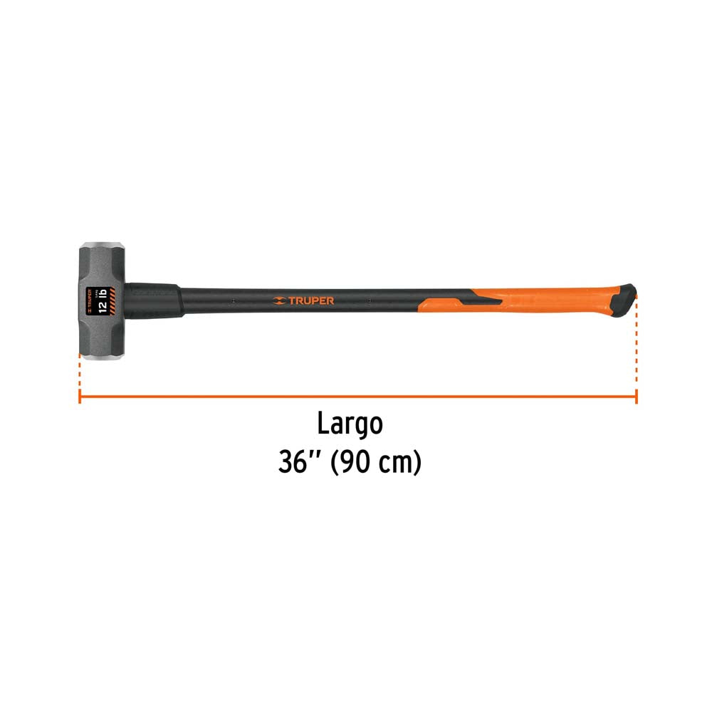 MARRO OCTAGONAL 12 LB.(5.4KG.) MANGO DE FIBRA DE VIDRIO 36" (90CMS.) MD-12F 16542 TRUPER *** OFRECER 1439GFV ***