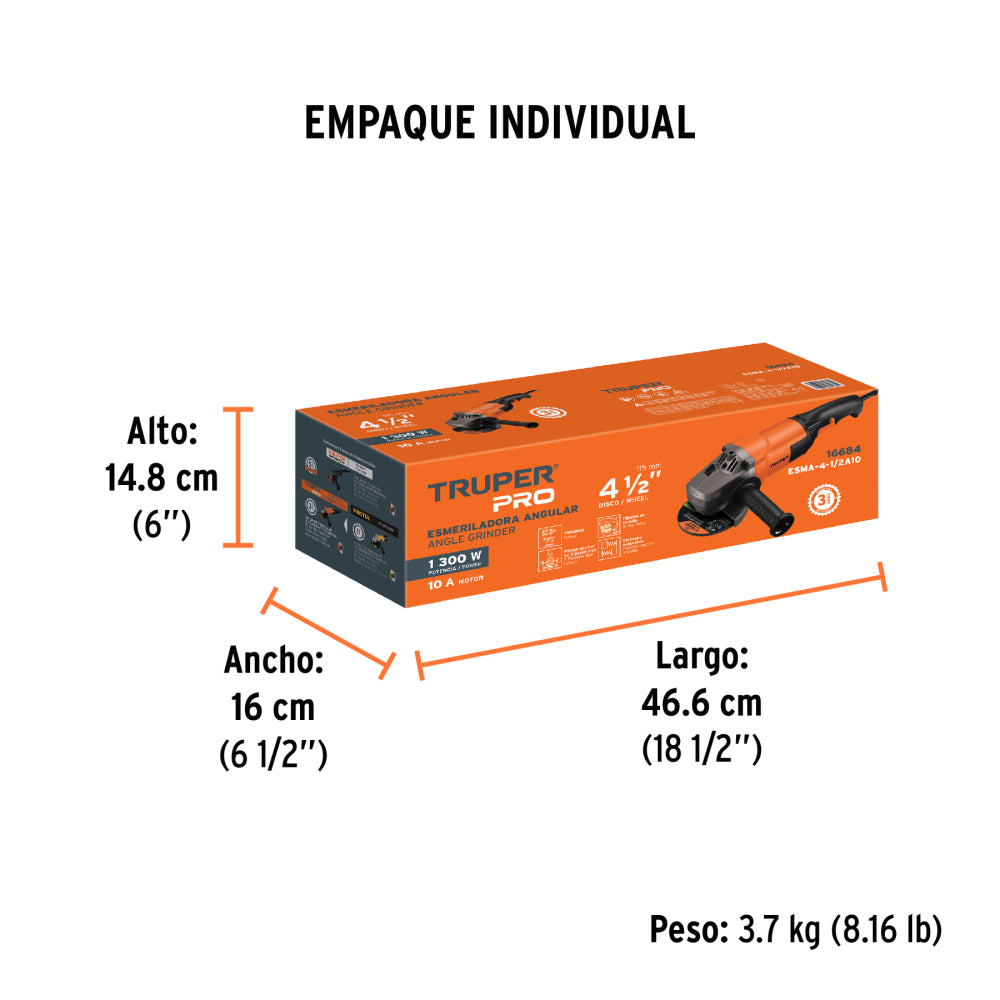 ESMERILADORA ANGULAR 4-1/2 1300 W PROFESIONAL TRUPER *** OFRECER EA505 ***
