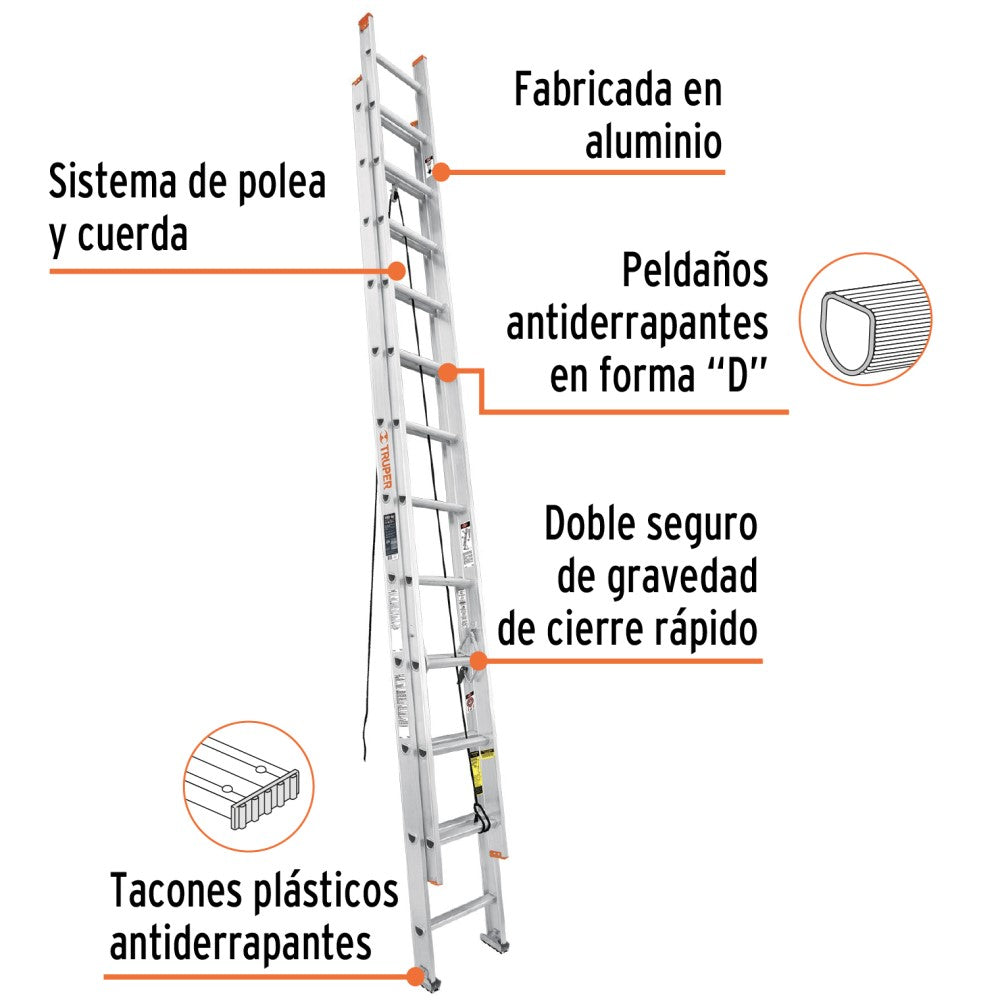 ESCALERA DE EXTENSION TIPO II 24 PELDAÑOS 175KG TRUPER