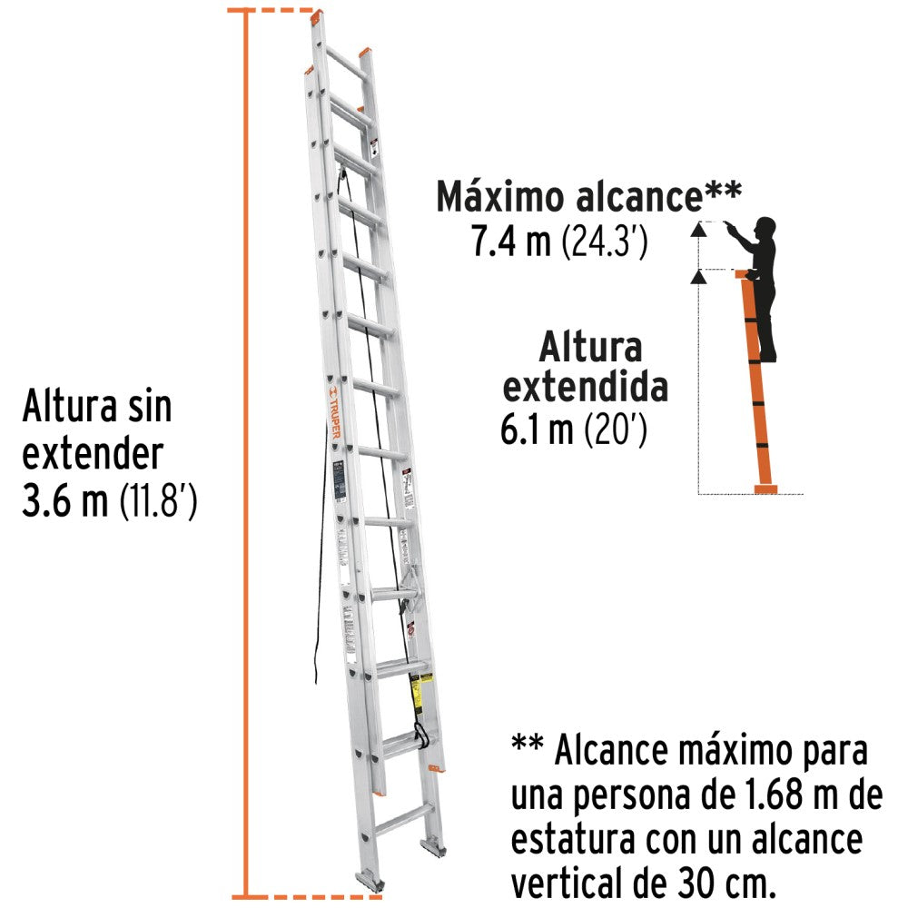 ESCALERA DE EXTENSION TIPO II 24 PELDAÑOS 175KG TRUPER