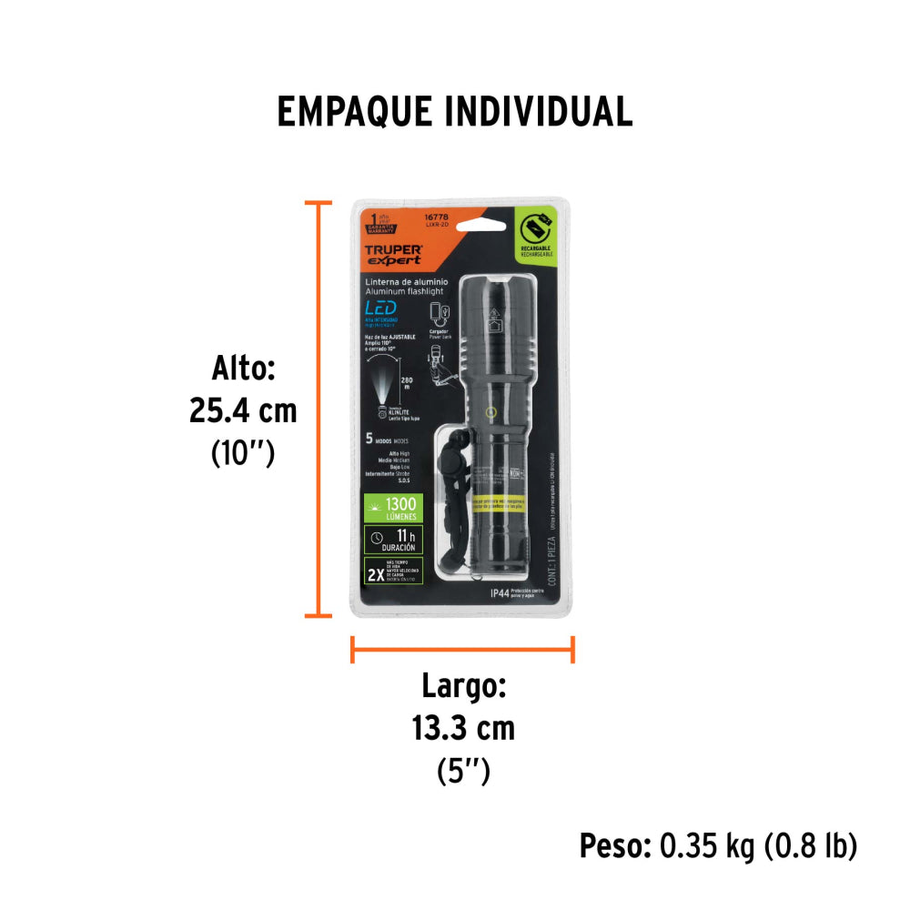 LINTERNA LED RECARGABLE DE ALUMINIO 670 LM