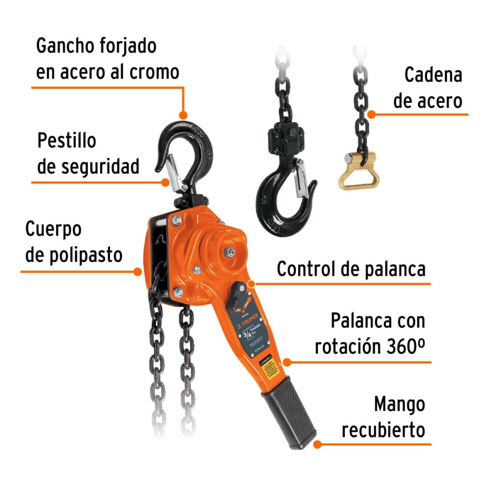 POLIPASTO DE PALANCA DE 3/4 TON DE TRUPER