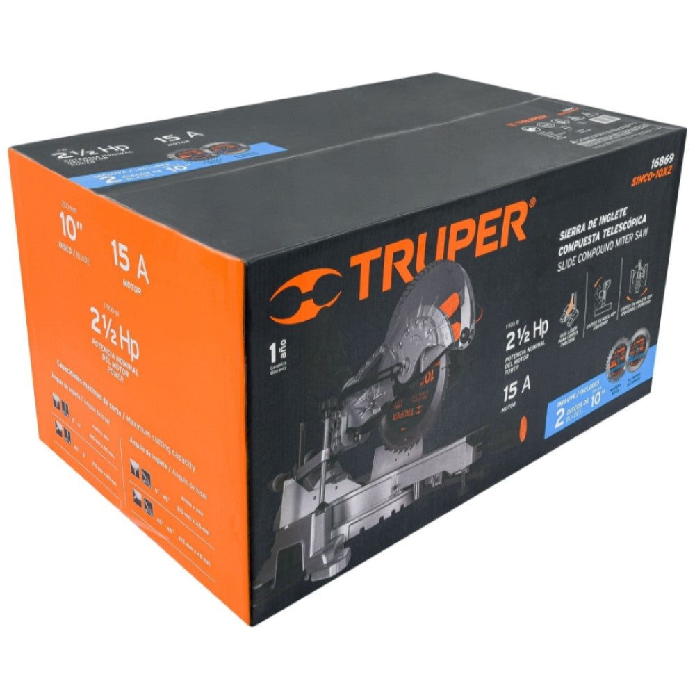 SIERRA DE INGLETE 10" DE 1900W TELESCOPICA COMPUESTA TRUPER