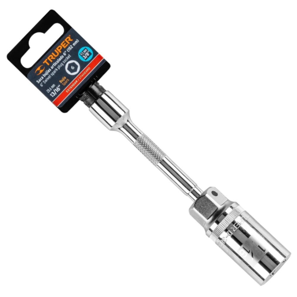 DADO P/BUJIA 13/16" ARTICULADO C/EXTENSION CUADRO 3/8" LARGO 6" 16899 D-3826-BE6 TRUPER