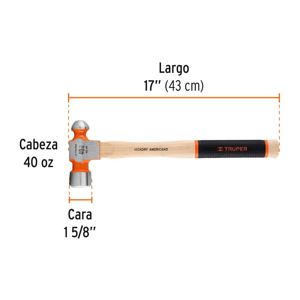 MARTILLO PULIDO DE BOLA 40 OZ. MCA TRUPER CARPINTERIA