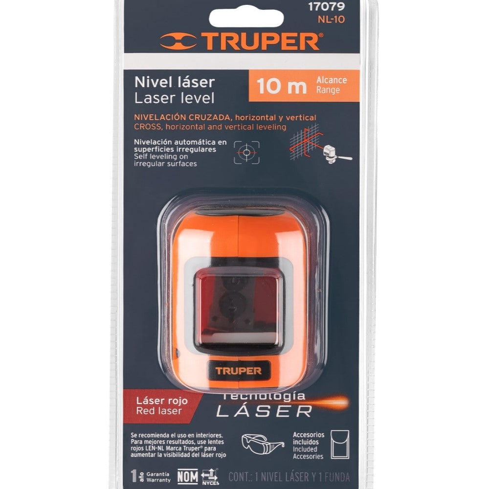 NIVEL LASER ROJO CON ALCANCE DE 10MT DE PILAS TRUPER