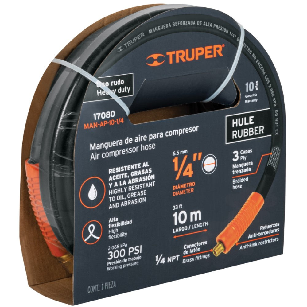 MANGUERA DE HULE PARA COMPRESOR 10M 1/4"