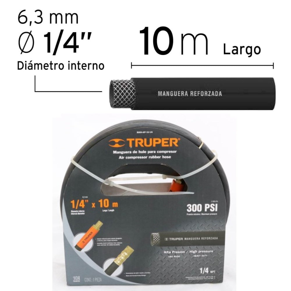 MANGUERA DE HULE PARA COMPRESOR 10M 1/4"