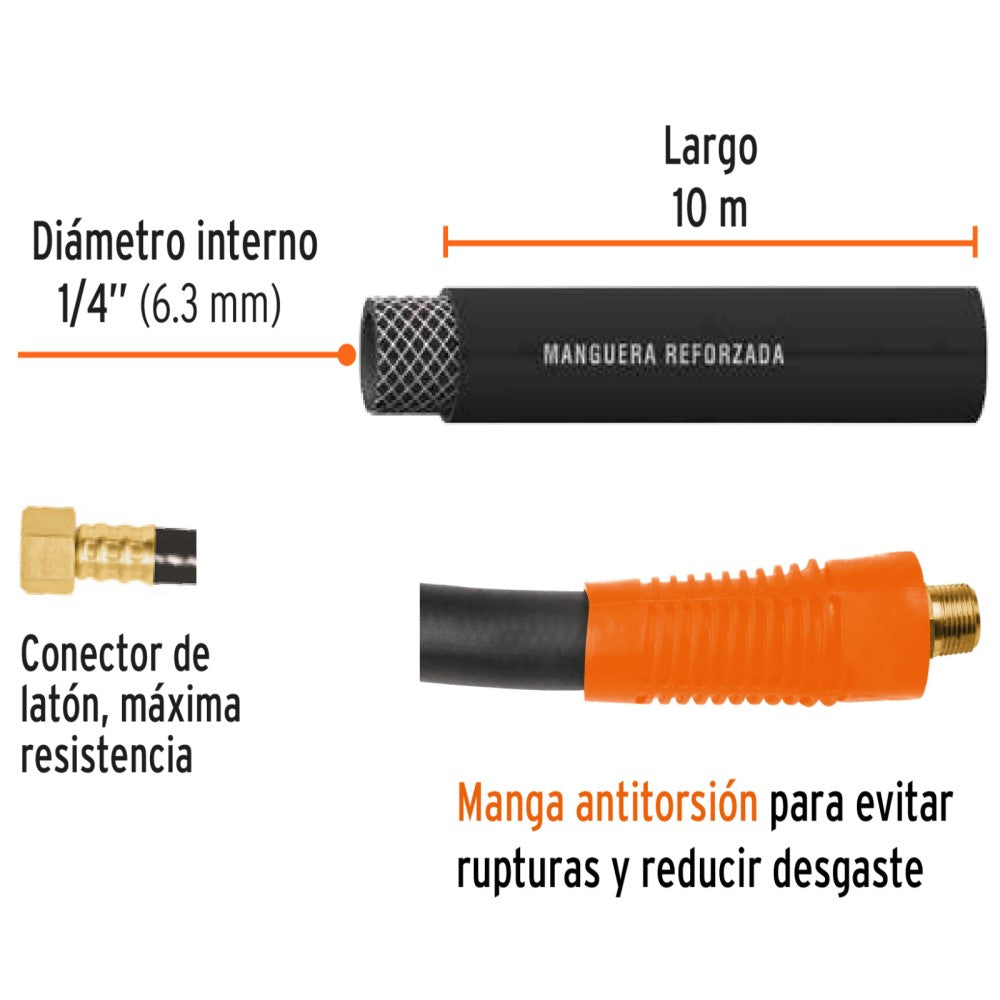 MANGUERA DE HULE PARA COMPRESOR 10M 1/4"