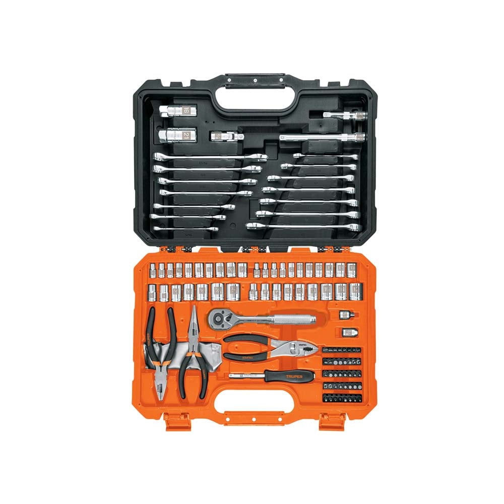 ESTUCHE PLASTICO JGO 119 PZAS. (DADOS-PINZAS-LLAVES) 17090 SET-124 TRUPER MECANICA