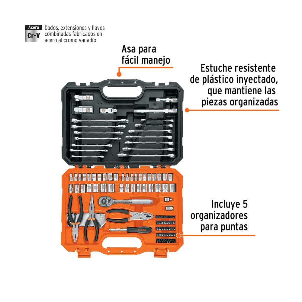 ESTUCHE PLASTICO JGO 119 PZAS. (DADOS-PINZAS-LLAVES) 17090 SET-124 TRUPER MECANICA