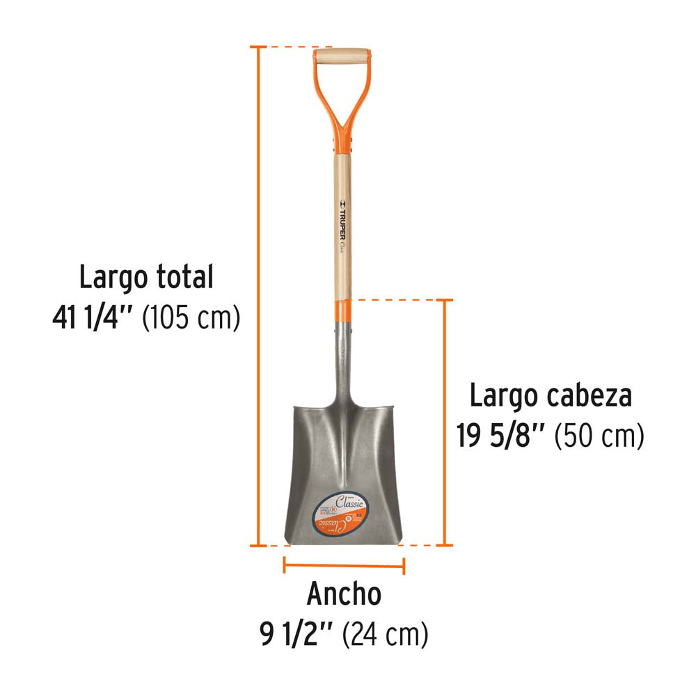 PALA CLASSIC CUADRADA PUÑO "Y" MANGO 31"  TRUPER CONSTRUCCION