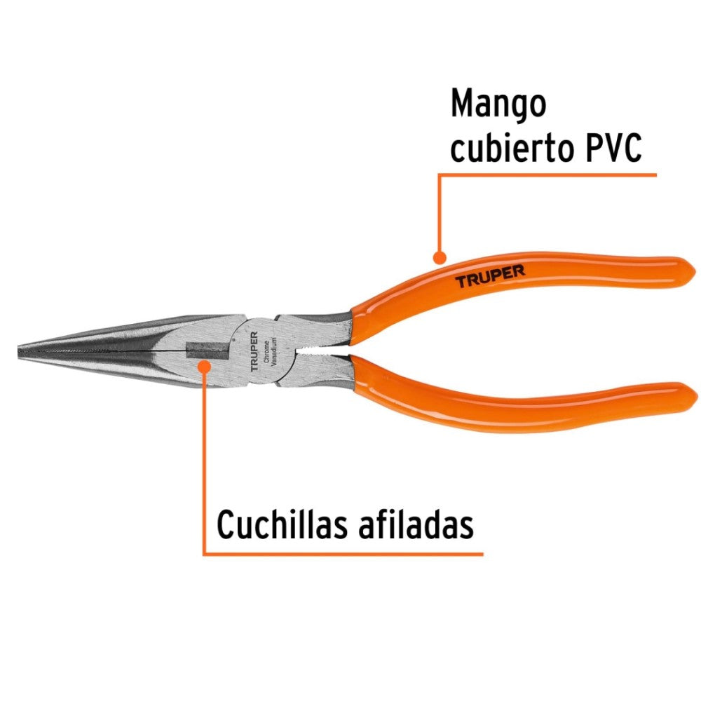 PINZA DE PUNTA Y CORTE 8" MANGO DE PVC TRUPER T203-8