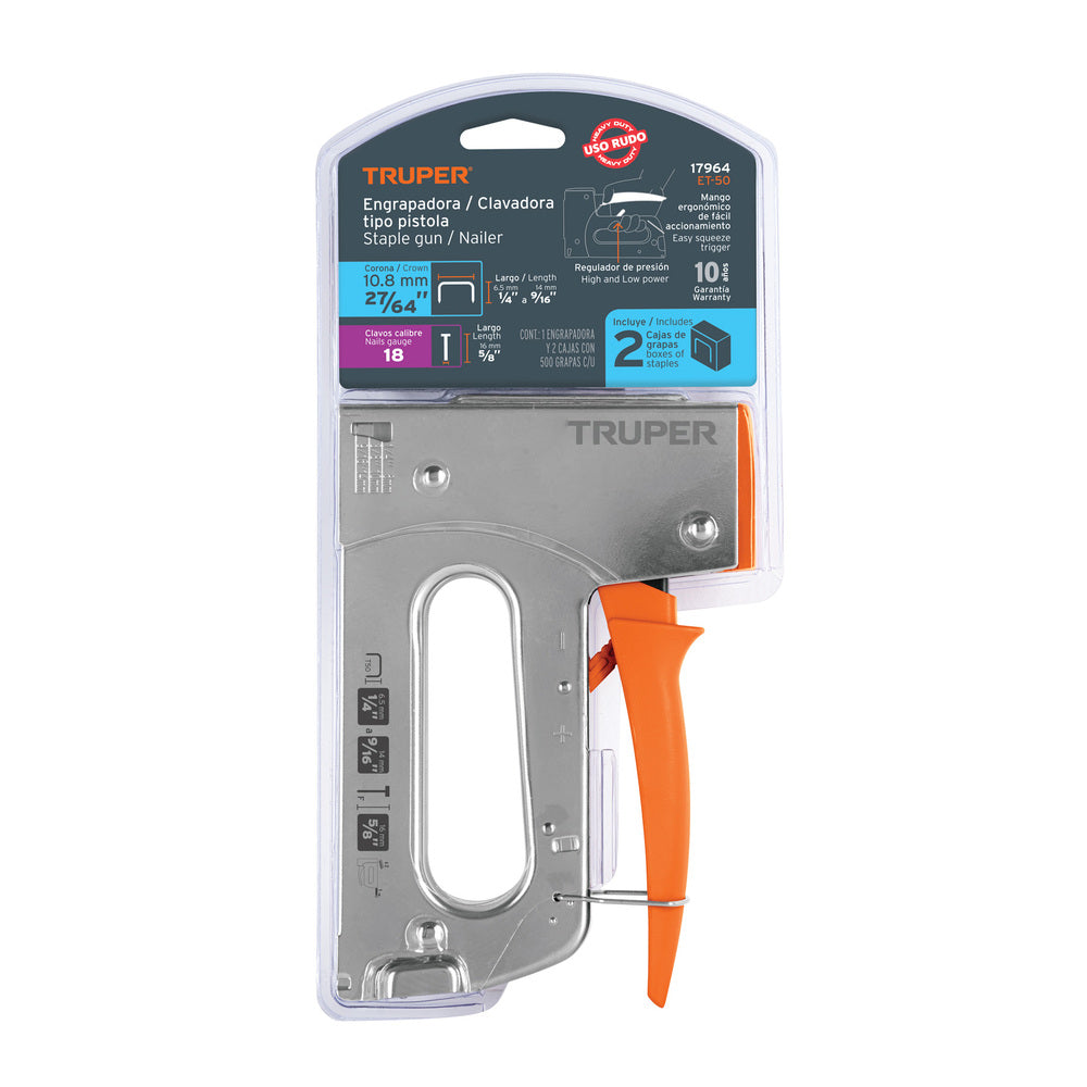 ENGRAPADORA TIPO PISTOLA PARA GRAPAS DE 1/4 A 9/16" MCA TRUPER CARPINTERIA