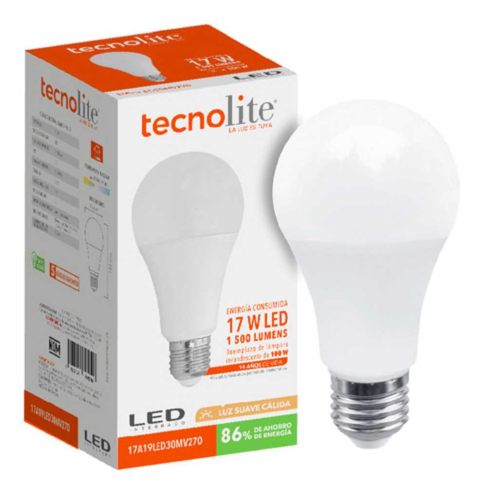 FOCO LED 17W/100-240V. BLANCO 3000K LUZ SUAVE CALIDA