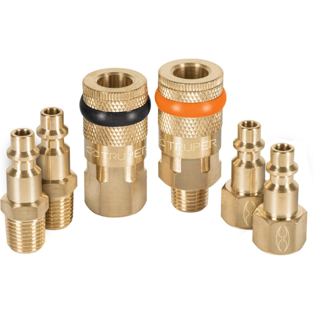 JUEGO DE 4 CONECTORES Y 2 COPLES PARA COMPRESOR DE AIRE MCA TRUPER