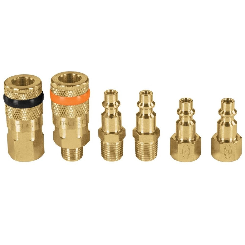 JUEGO DE 4 CONECTORES Y 2 COPLES PARA COMPRESOR DE AIRE MCA TRUPER