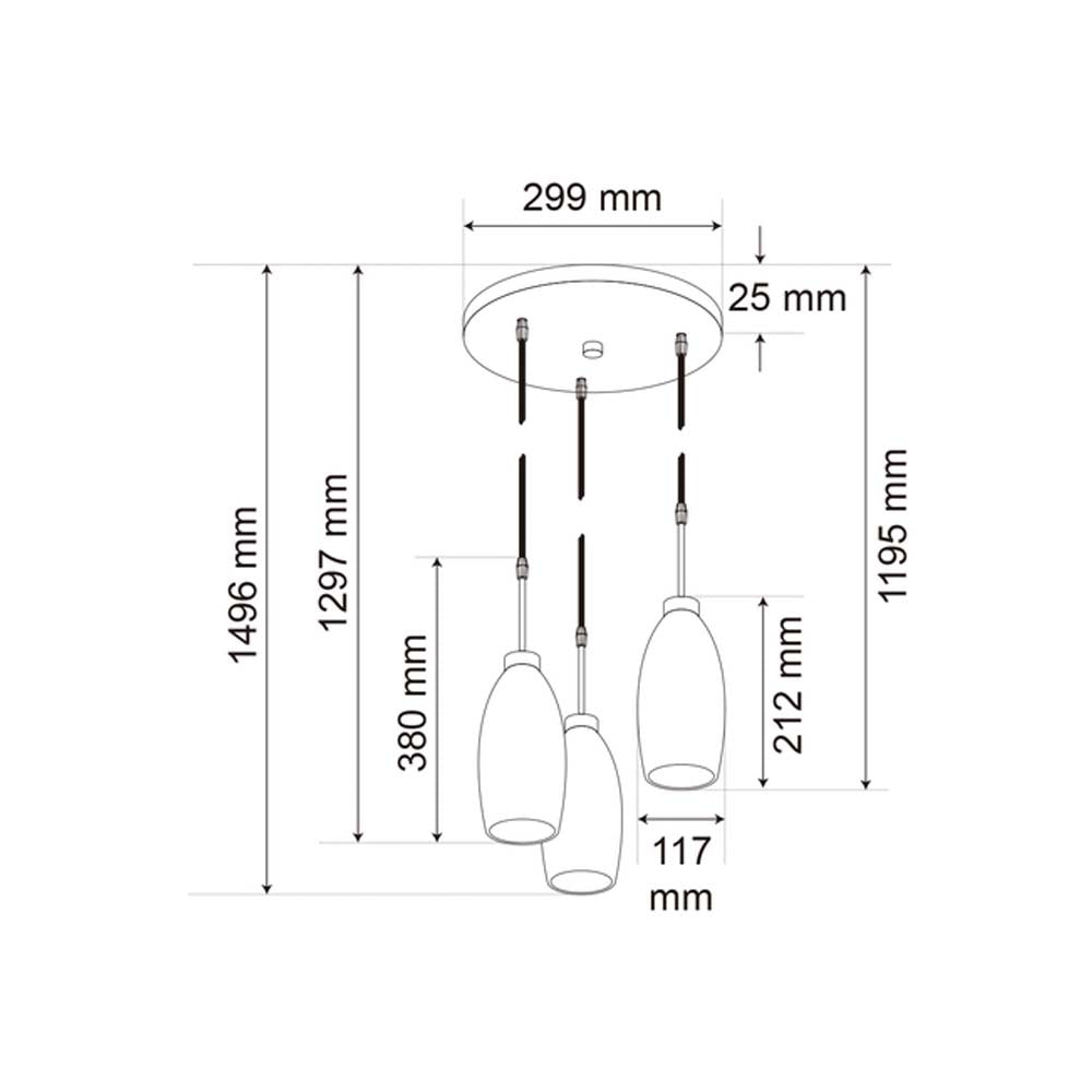 COLGANTE DE CRISTAL TECNOLITE MARUK II 1.49M DE ALTURA 25.5W TRES BASES E27 NO INCLUYE FOCOS