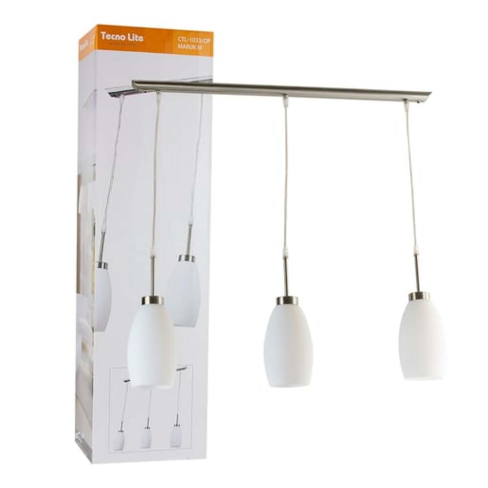 LUMINARIO SUSPENDIDO MARUK III CRISTAL OPALINO ACAB.SATINADO BASE 3XE26 MAX 45W 100-240V TECNOLITE