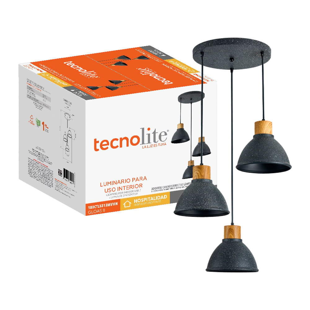 LUMINARIO INT SUSP 3P S/L 100-240V E27 NEGRO