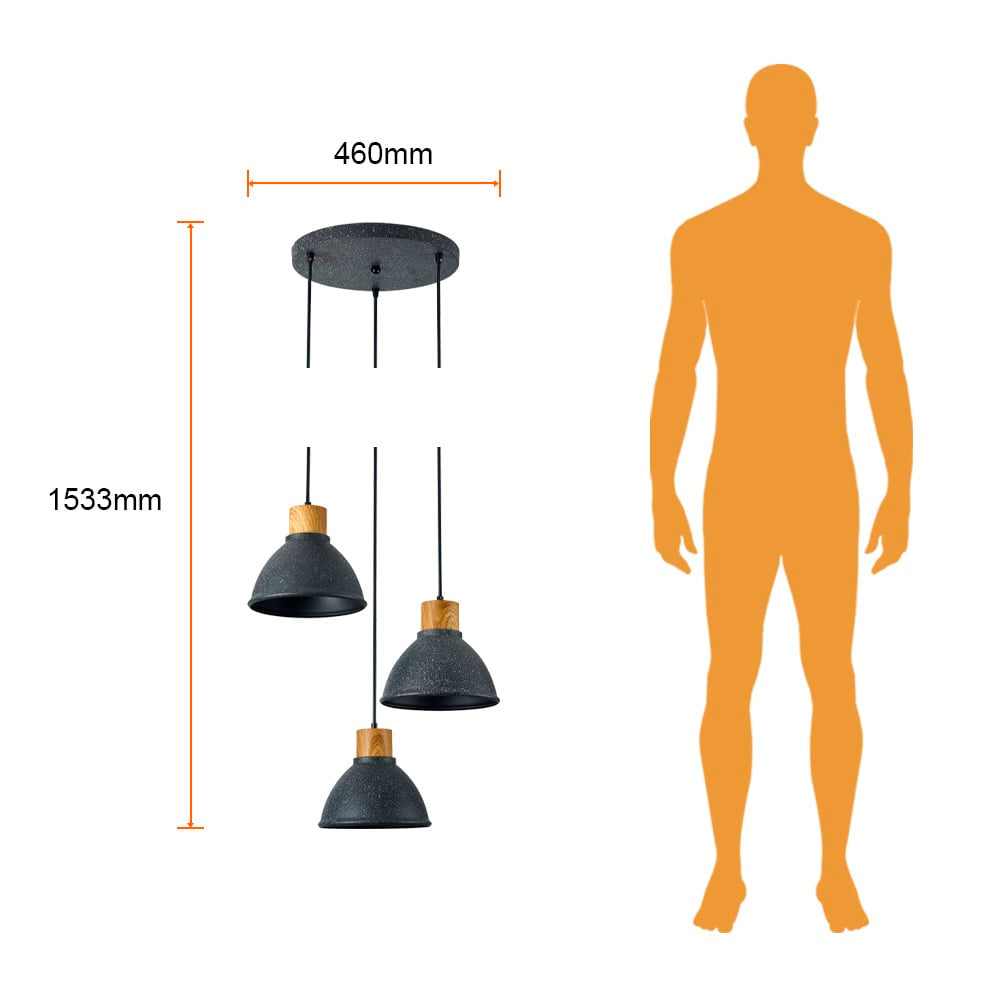 LUMINARIO INT SUSP 3P S/L 100-240V E27 NEGRO