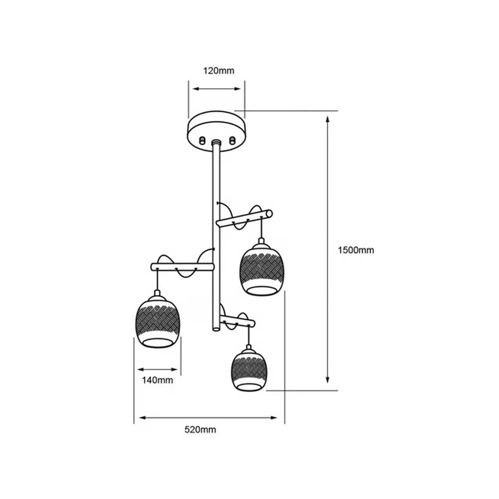 COLGANTE CRISTAL 180W. 3 BASES 1.5MTS. ALTURA FULU II E27 NO INCLUYE FOCOS ***TECNOLITE HAE***