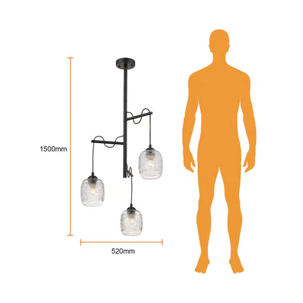 COLGANTE CRISTAL 180W. 3 BASES 1.5MTS. ALTURA DIADEM III E27 NO INCLUYE FOCOS ***TECNOLITE HAE***
