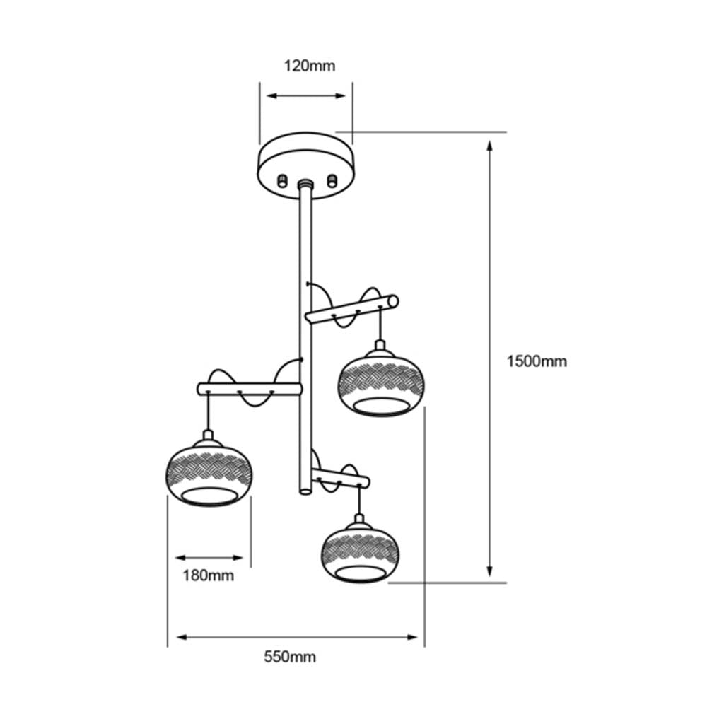 COLGANTE CRISTAL 180W. 3 BASES 1.5MTS. ALTURA DIADEM III E27 NO INCLUYE FOCOS ***TECNOLITE HAE***