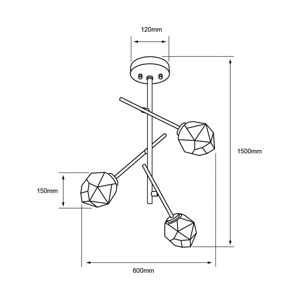 COLGANTE DE CRISTAL TECNOLITE CASTULA II 1.5M DE ALTURA 180W TRES BASES E14 NO INCLUYE FOCOS ***TECNOLITE HAE***
