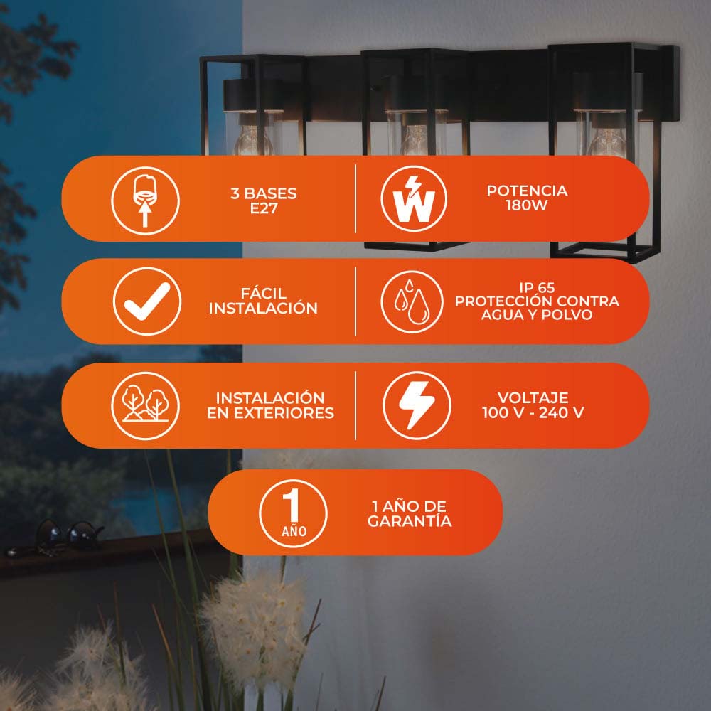 LAMPARA ARBOTANTE DE EXTERIOR COLOR NEGRO 180W VEGAIII TECNOLITE