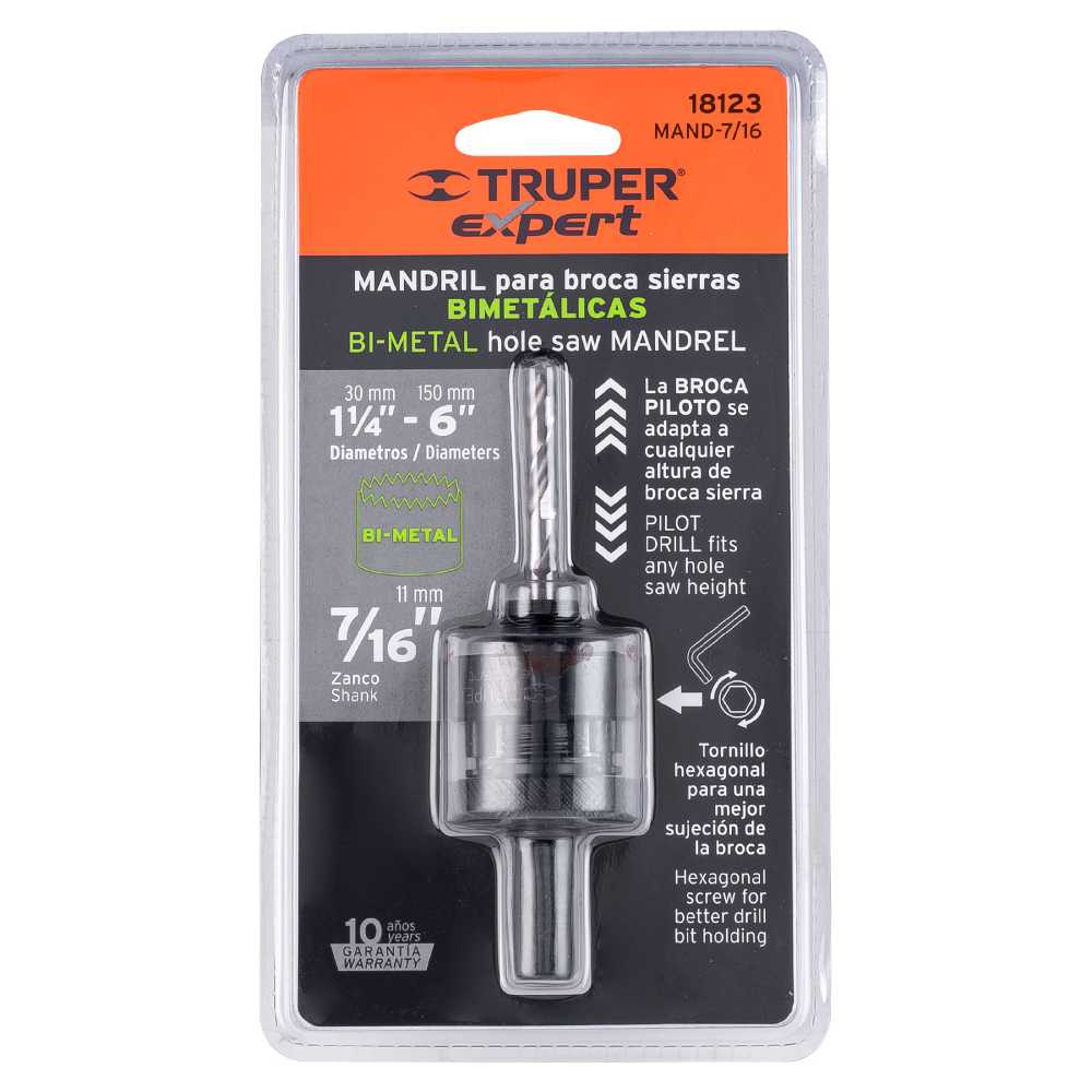 MANDRIL PARA BROCASIERRAS BIMETALICAS 7/16" TRUPER TRUPER