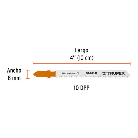 EMPAQUE 5 SEGUETAS ZANCO "T" 4" (10CMS.) 10DPP CORTE LIMPIO PARA MADERA ST-101-B 18124 TRUPER