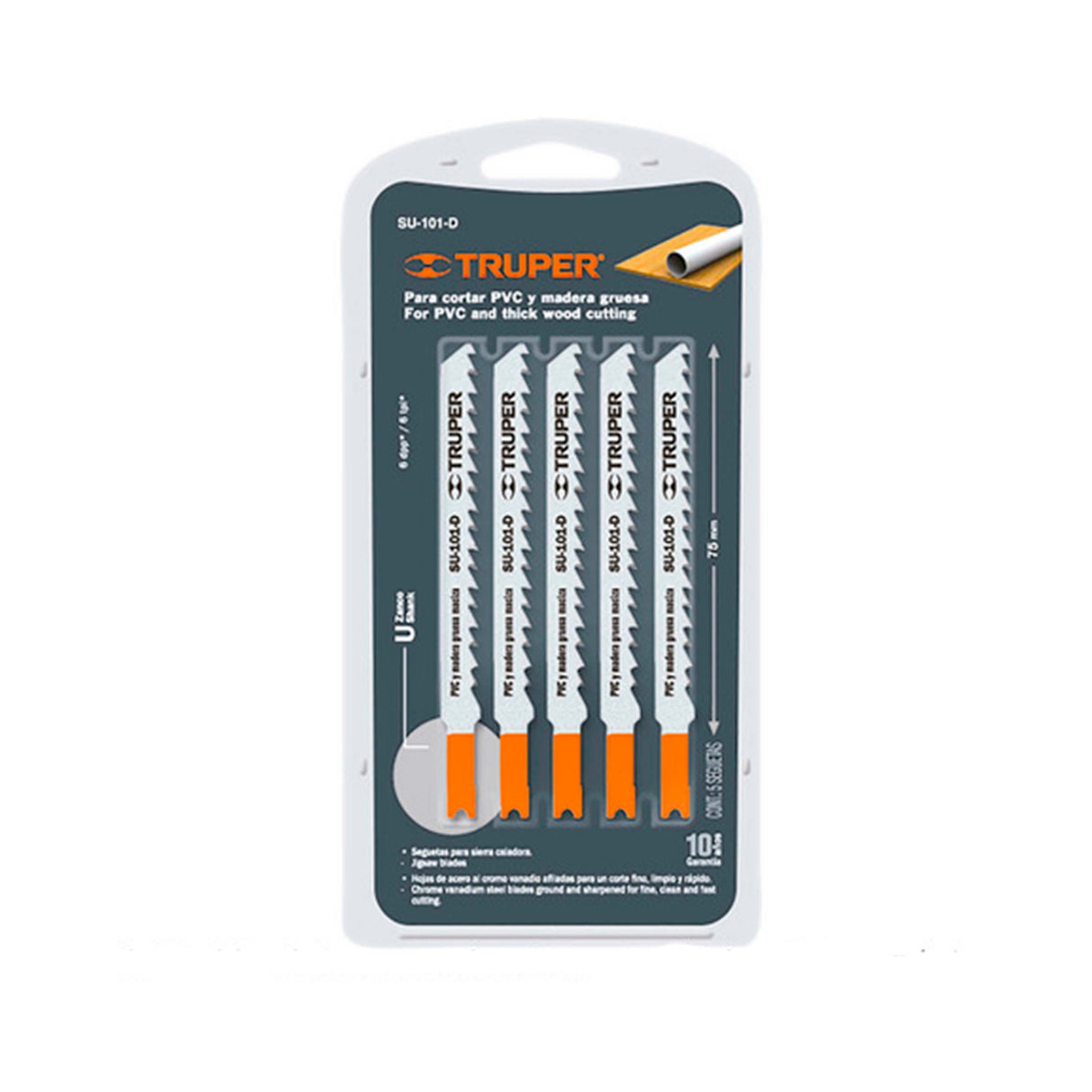 EMPAQUE 5 SEGUETAS ZANCO "U" 3 1/2" (9CMS.) 8DPP CORTE BASICO PARA MADERA SU-111-C 18137 TRUPER