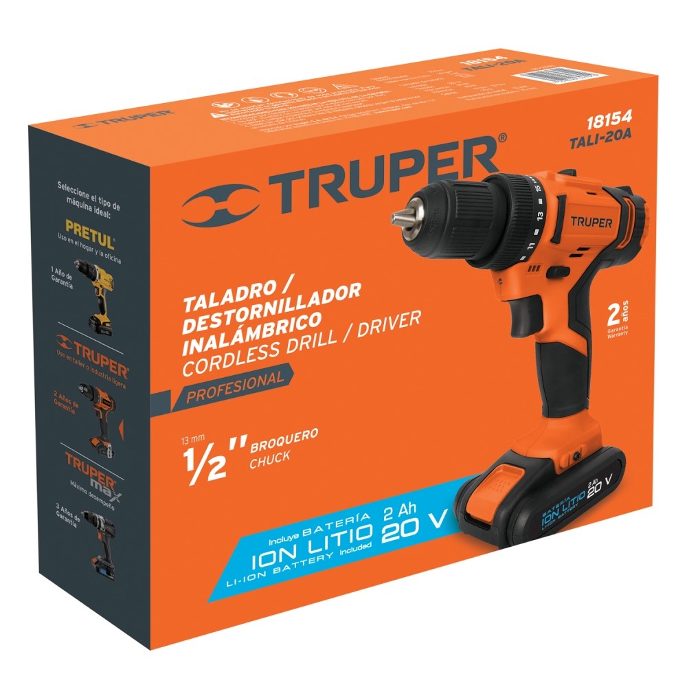 TALADRO INALAMBRICO 1/2" 20V PROFESIONAL TRUPER TALI-20A***HAE2025******HAE2025***