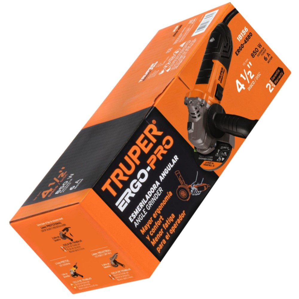 ESMERILADORA ANGULAR 4-1/2" ERGO PRO 800 W ERGO-4580 TRUPER HERRAMIENTAS