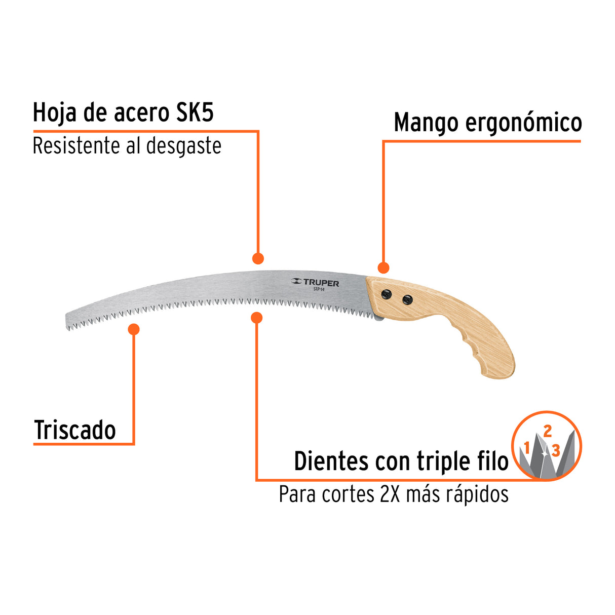 SERRUCHO DE PODA 14" HOJA CURVA 6 DPP MANGO MADERA